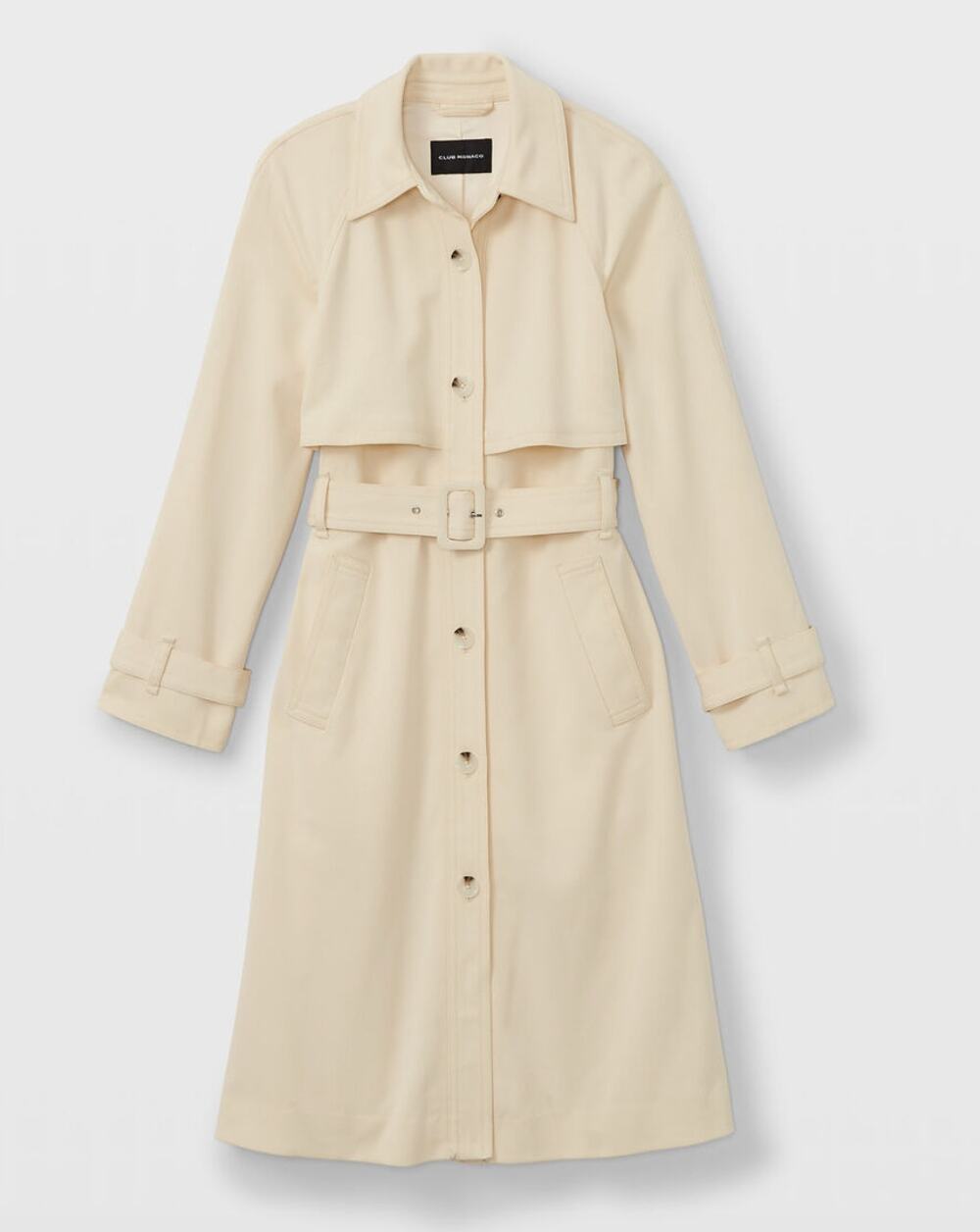 Club Monaco Soft Twill Trench Coat Cream Long Belted Classic Minimalist XXS